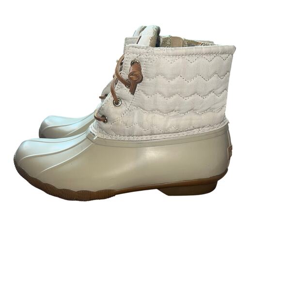 Sperry Chevron Quilt Duck Ivory Women’s Size 9 Waterproof Lace-Up Winter Boots - Picture 2 of 9